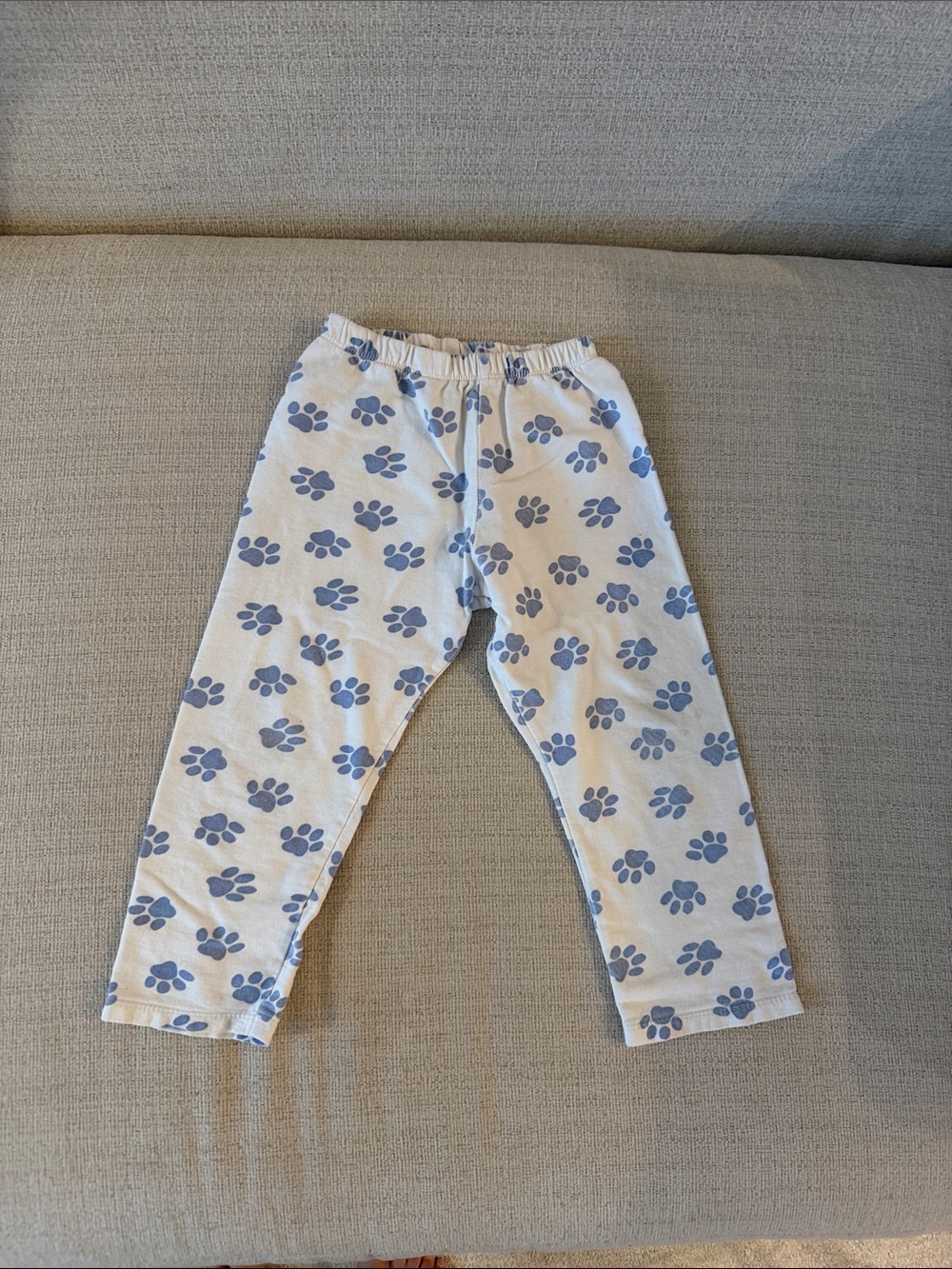 White Kids Pants with Blue Paw Print